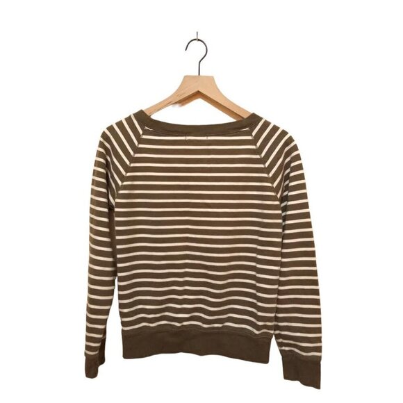 CHAPS Denim Olive Green Striped Long Raglan Sleeve Sweatshirt Sz S - Picture 3 of 7